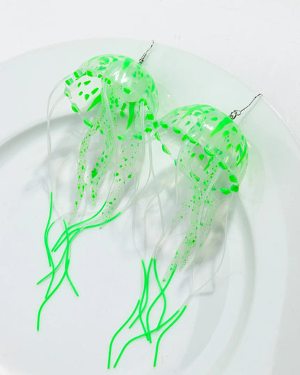Creative Jellyfish Long Tassel Silicone Earrings for Women Funny UV Glow Ocean Animal Drop Earring Festival Mermaid Jewelry Gift
