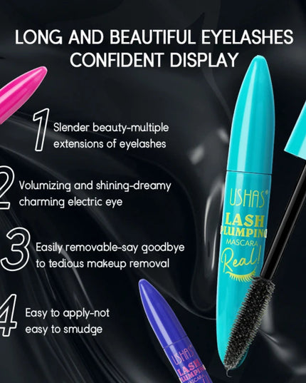 USHAS Ultra Long Lasting Mascara 4D Waterproof Mascara Liquid Fiber Mascara 360 Degree Spiral Brush Eyelashes Extension Makeup