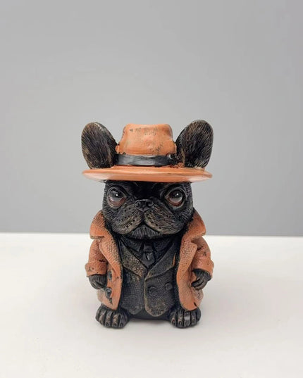 Gothic Halloween Small Dog Figurine with Witch Hat and Jacket Spooky Statue for Shelf Decor and Display