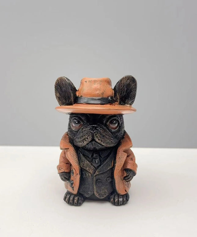 Gothic Halloween Small Dog Figurine with Witch Hat and Jacket Spooky Statue for Shelf Decor and Display