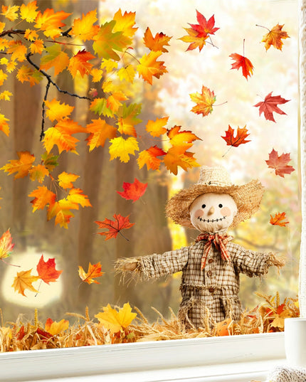 Harvest Pumpkin Turkey Window Clings Decorations Autumn Acorns Cornucopia Reusable Static Window Decals for Fall