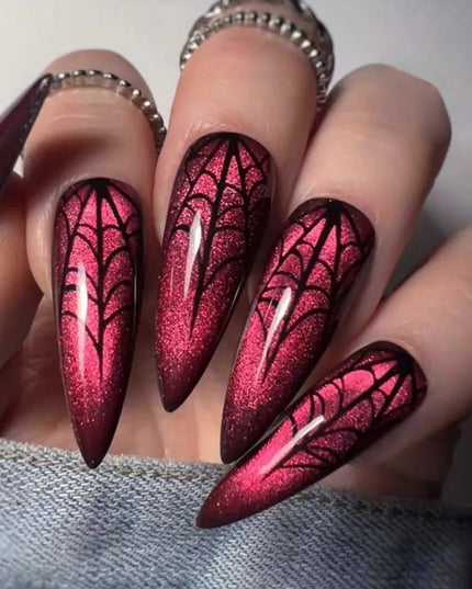24Pcs Horror Comic Tomie Press on Nails Almond Glossy Black Japanese Anime Nails Reusable Halloween False Nail Tips for Girls