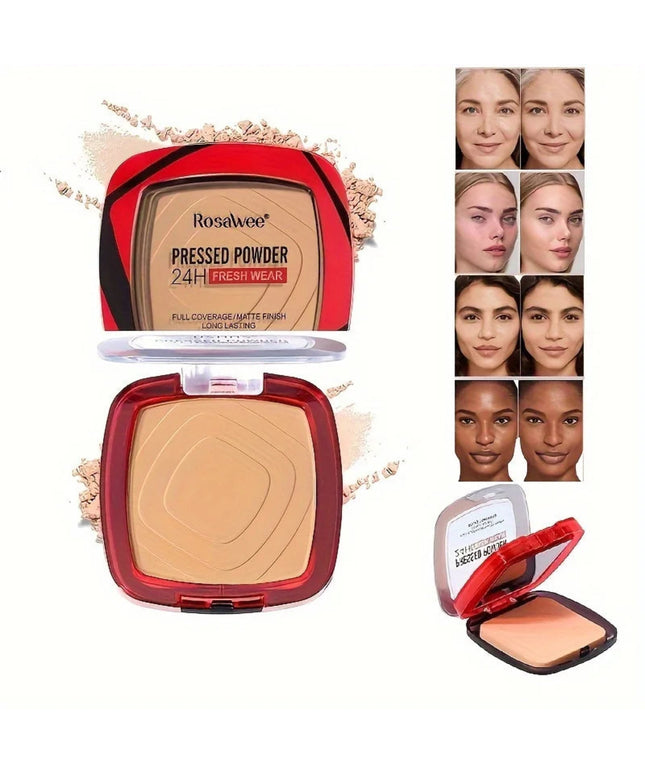Matte Full Coverage Pressed Powder Foundation With Puff Applicator, 24H Fresh Wear Matte Weightless Finishing Powder Makeup