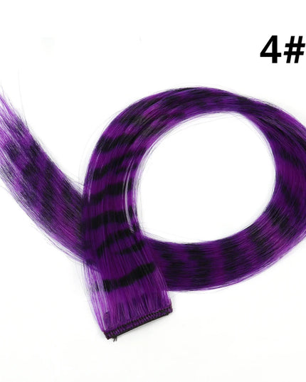 Synthetic Hair Extension18" Long Straight Women High Temperature Clip In Hair Extension Hairpiece Feather Wig Blue Rose Colorful