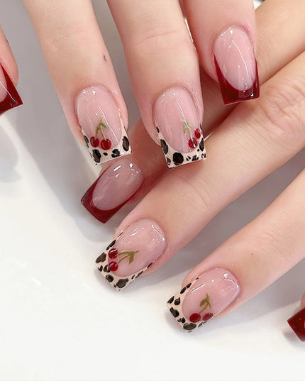 24Pcs Pink French Style Fake Nails 3D Bowknot Designs Short Square Press on Nails Sweet Korean Fashion False Nail for Women Girl