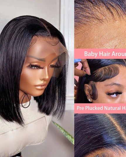 13x4 Straight Lace Frontal Bob Wig Pre Plucked 4x4 Human Hair Wigs Brazilian Remy Bone Straight Short Bob Wig For Women 14 Inch