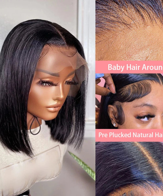 13x4 Straight Lace Frontal Bob Wig Pre Plucked 4x4 Human Hair Wigs Brazilian Remy Bone Straight Short Bob Wig For Women 14 Inch