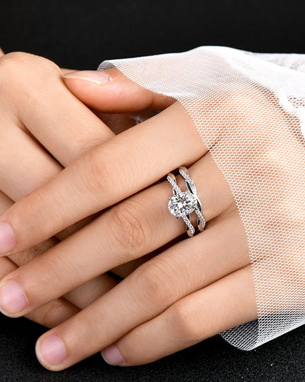 OXTAO 7x9mm 2.0 Carat  Oval Cut Moissanite Engagement Ring Set 925 Sterling Sliver Wedding Promise Bands Jewelry for Women