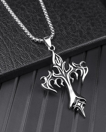 Hip Hop Fashion Jewelry Unique Design Stainless Steel Flame Cross Pendant Necklace Goth Necklaces Gift for Women Men