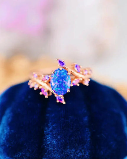 Fashionable Women's Ring with Leaf Shaped Inlaid Artificial Gemstones Suitable for Daily Travel and Holiday Gift Giving Rings