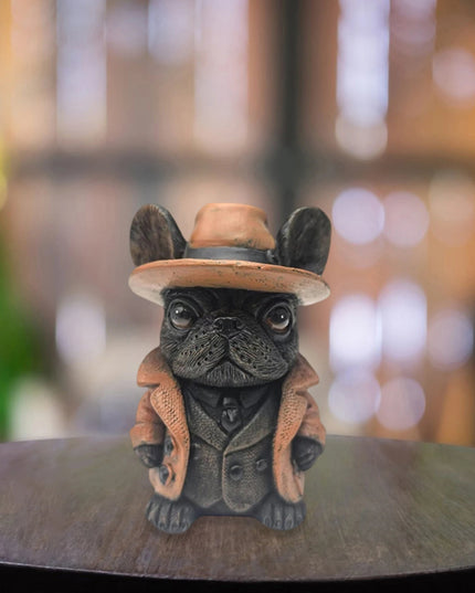 Gothic Halloween Small Dog Figurine with Witch Hat and Jacket Spooky Statue for Shelf Decor and Display