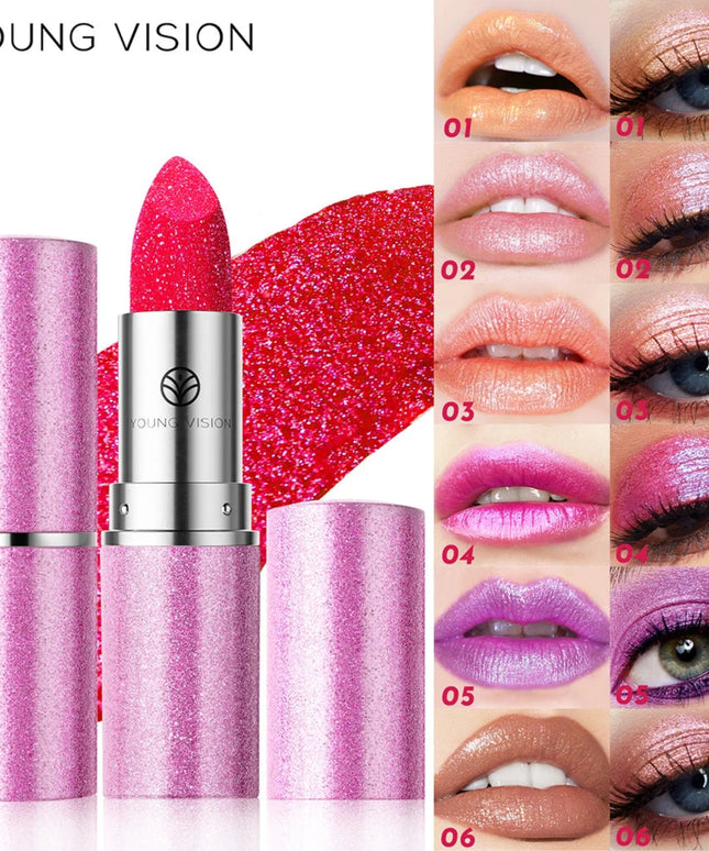 YOUNG VISION 6 pearlized shimmer lipsticks and eyeshadows with long-lasting, fade-resistant, warm-change lipsticks.