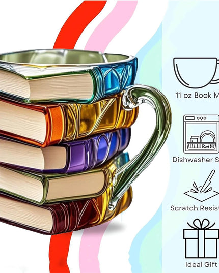 Painted Book Mug Resinz Novelty 3d Painted Books Coffee Mug Unique Colorful Resin Books Stack Coffee Cup Collection Gifts