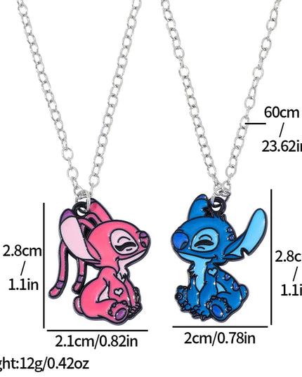 Disney-Stitch Heart Necklace for Couple, Gold and Silver Color, Angel and Stitch, Cute Style , Jewelry Pendant, Gift for Girl, 1