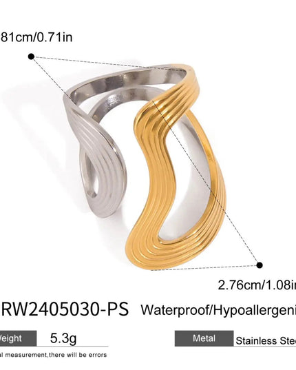 Gold Silver Color Matching Smooth Irregular Winding Open Ring 18K PVD Plated Women Anti Allergic Metal Charm Daily Jewelry