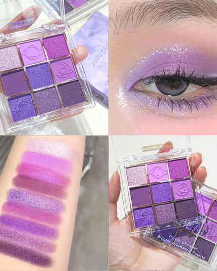 Purple tassel nine-color eyeshadow, smoked violet makeup, pearlescent matte, nine-square grid color eyeshadow palette