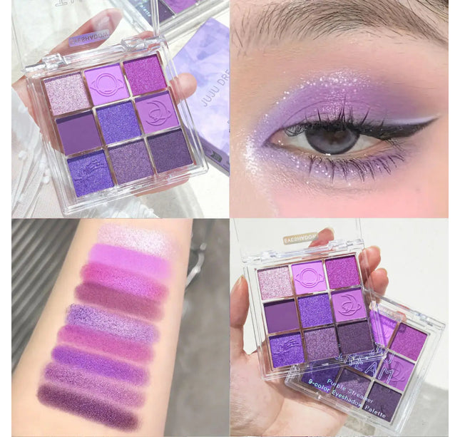 Purple tassel nine-color eyeshadow, smoked violet makeup, pearlescent matte, nine-square grid color eyeshadow palette