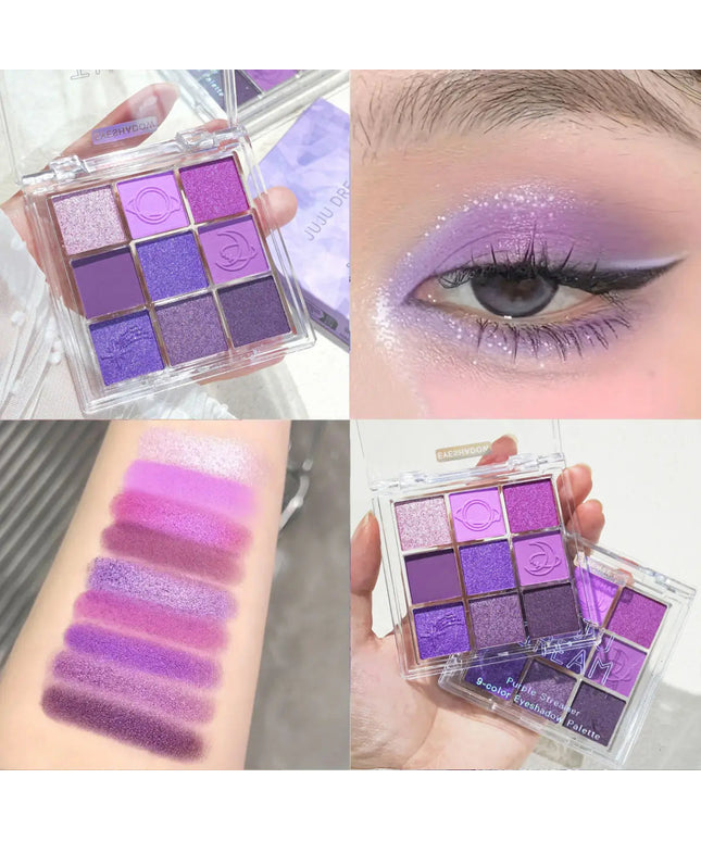 Purple tassel nine-color eyeshadow, smoked violet makeup, pearlescent matte, nine-square grid color eyeshadow palette