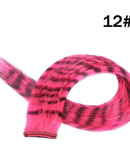 Synthetic Hair Extension18" Long Straight Women High Temperature Clip In Hair Extension Hairpiece Feather Wig Blue Rose Colorful