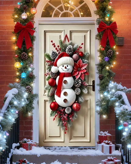 Festive Santa Claus Christmas Door Cover for Front Door Holiday Door Wrap with Christmas Decorations and Snowflakes