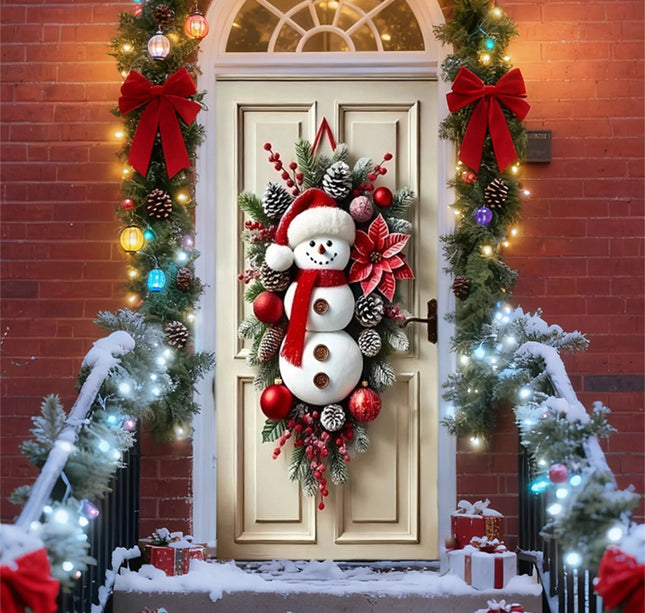 Festive Santa Claus Christmas Door Cover for Front Door Holiday Door Wrap with Christmas Decorations and Snowflakes