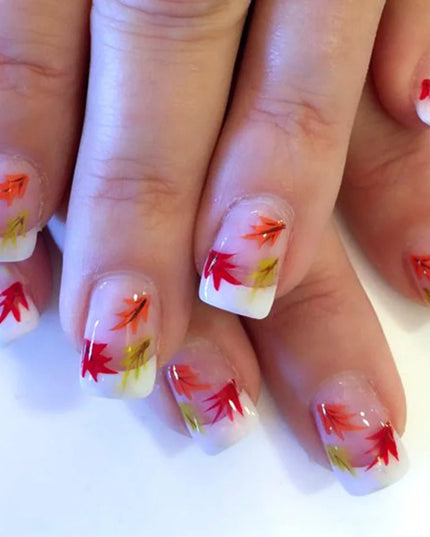 24pcs French Press on Nails Leaf Pattern False Nails Simple Wearable Stick-on Nails Fake Nail