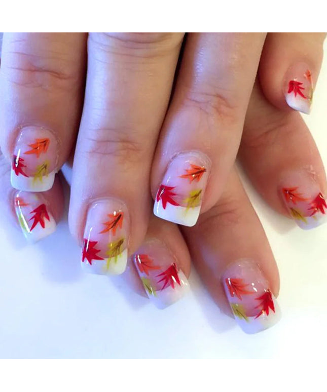 24pcs French Press on Nails Leaf Pattern False Nails Simple Wearable Stick-on Nails Fake Nail