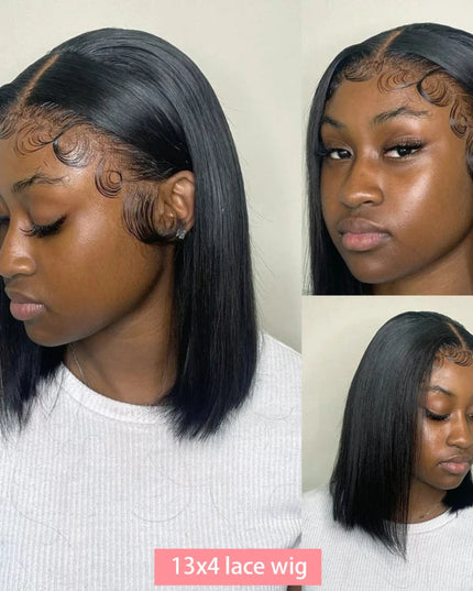 13x4 Straight Lace Frontal Bob Wig Pre Plucked 4x4 Human Hair Wigs Brazilian Remy Bone Straight Short Bob Wig For Women 14 Inch