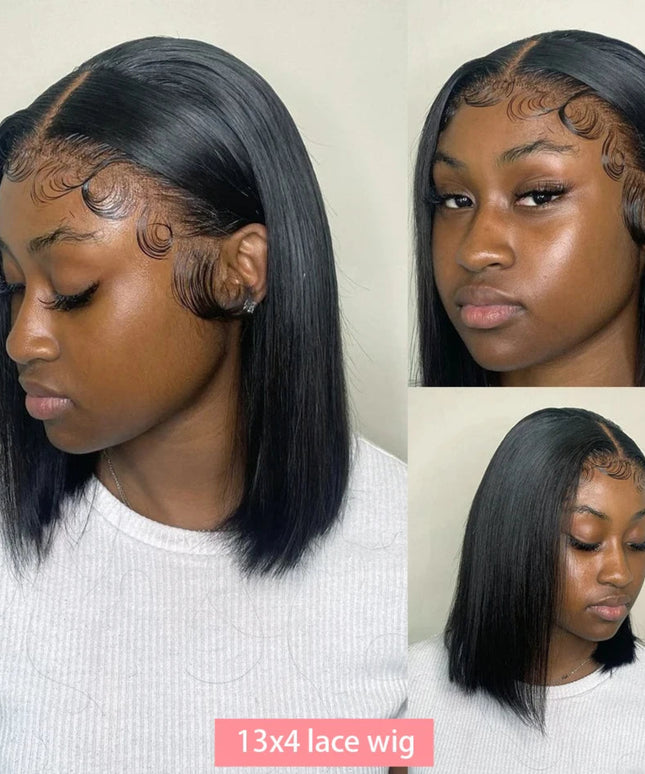 13x4 Straight Lace Frontal Bob Wig Pre Plucked 4x4 Human Hair Wigs Brazilian Remy Bone Straight Short Bob Wig For Women 14 Inch