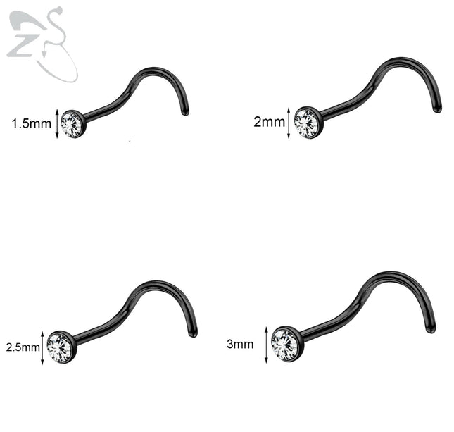 ZS 3-4Pcs/lot Gold Color Stainless Steel Nose Stud Set Heart Star Round Crystal Nose Piercing L Shape Nostril Piercing 18g/20g