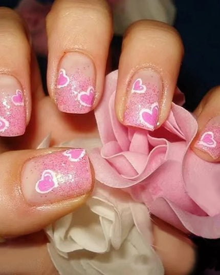 24pcs French Press on Nails Red Love Pattern False Nails Wearable Stick-on Nails Fake Nail Uñas Postizas Накладные Ногти 네일팁