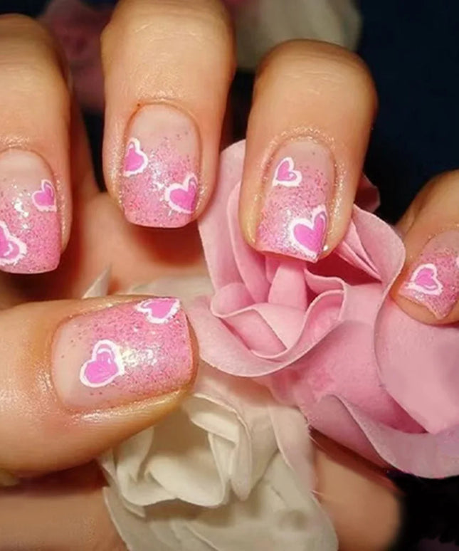 24pcs French Press on Nails Red Love Pattern False Nails Wearable Stick-on Nails Fake Nail Uñas Postizas Накладные Ногти 네일팁