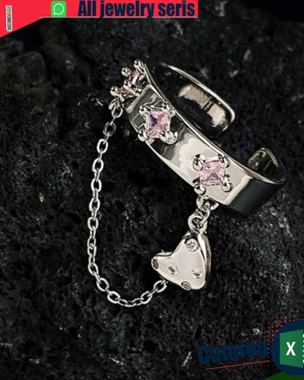 Chain Fringe Ring with Heart Pendant