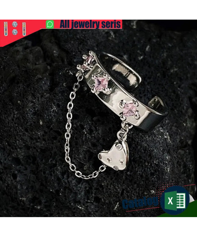 Chain Fringe Ring with Heart Pendant