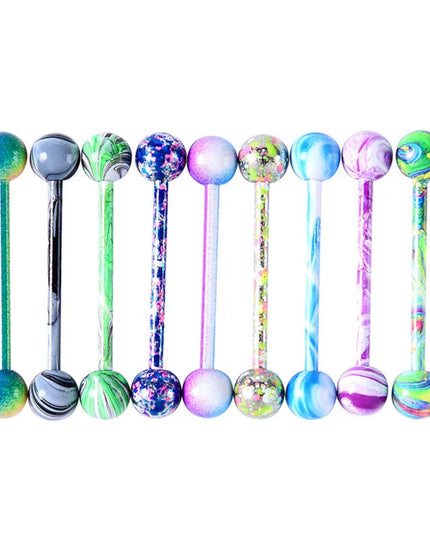 6PCS Paint Tongue Piercing Lot Stainless Steel Glitter Tongue Rings Barbell Bulk Sexy Nipple Bars Set Barbell Piercing Jewelry