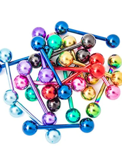 6PCS Paint Tongue Piercing Lot Stainless Steel Glitter Tongue Rings Barbell Bulk Sexy Nipple Bars Set Barbell Piercing Jewelry