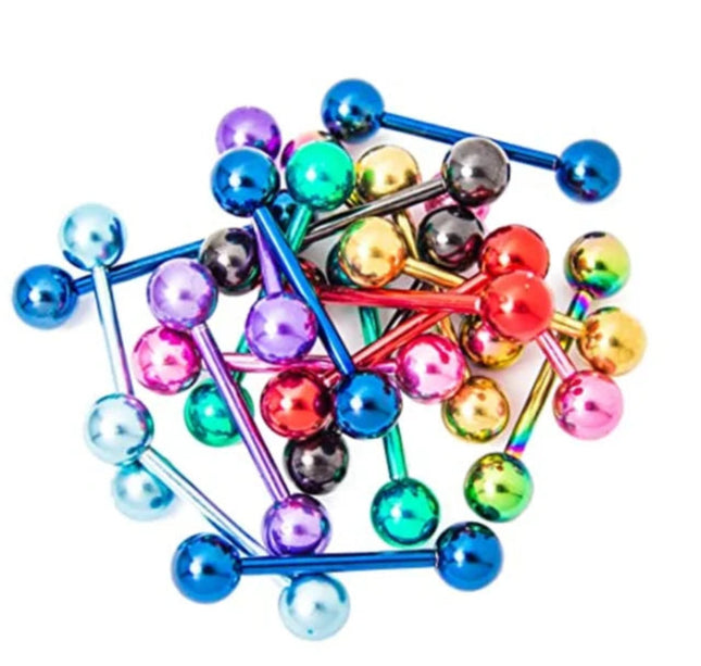 6PCS Paint Tongue Piercing Lot Stainless Steel Glitter Tongue Rings Barbell Bulk Sexy Nipple Bars Set Barbell Piercing Jewelry