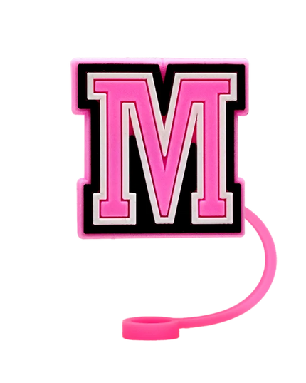 10mm Pink Letter Straw Cover Caps 1PCS Accessories For Cups,Soft Silicone Alphabet Straw Topper Drinkware,Dustproof Straw Caps