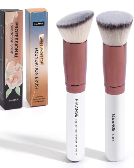MAANGE 2PCS Foundation Makeup Brush Set Flat Angled Kabuki Powder Blush Brush For Liquid Soft Bristles Cosmetic Makeup Tools