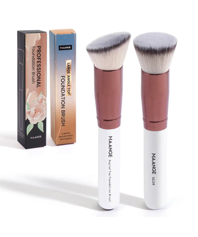 MAANGE 2PCS Foundation Makeup Brush Set Flat Angled Kabuki Powder Blush Brush For Liquid Soft Bristles Cosmetic Makeup Tools