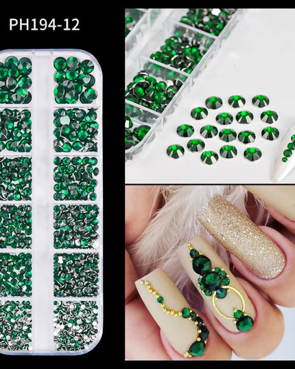 12Grid/Box Luxury AB Flatback Nail Art Rhinestones 6-sizes Colorful Glitter Crystal Jewelry Gems 3D Nails Accessories Diamond
