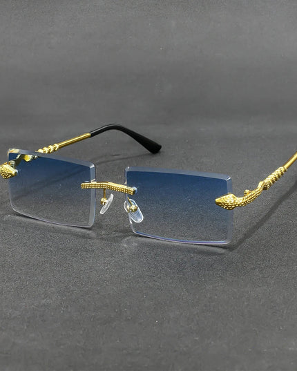 Rimless Rectangle Sunglasses Men Metal Gradient Gray Lens Big Frameless Sun Glasses Women UV400