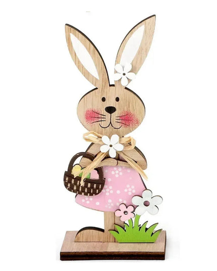 2026 Easter Day Wooden Easter Standing Rabbit Spring Festival Table Ornament Boy Girl Bunny Wood Crafts Happy Easter Party Decor