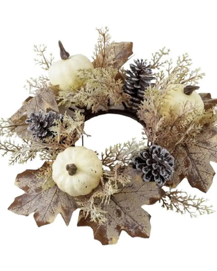 Fall Candle Ring 9.8Inch Maple Leaves Harvest Day Wreath Ring Holder Small Wreath Pillar Candle Holder Farmhouse Wreath Festival