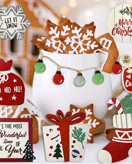 Christmas Tiered Tray Set Wooden Decoration Set Farmhouse Christmas Decor Bell Coffee Cup Snowflake Cookie Wooden Signs