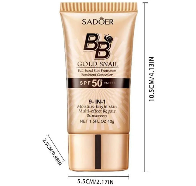 SPF50+ Gold Snail Sunscreen BB Cream Whitening Foundation Concealer Moisturizing Long Lasting Even Skin Tone Makeup Base Primer