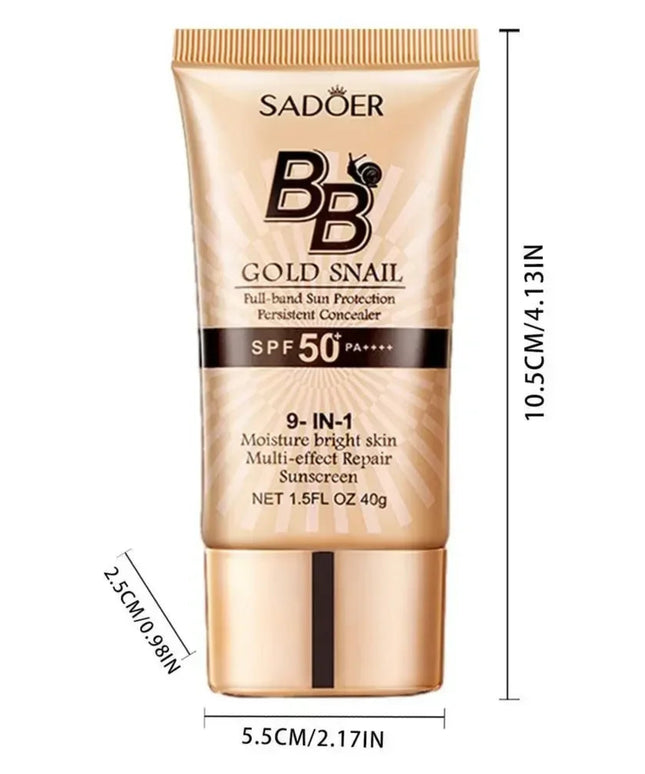 SPF50+ Gold Snail Sunscreen BB Cream Whitening Foundation Concealer Moisturizing Long Lasting Even Skin Tone Makeup Base Primer