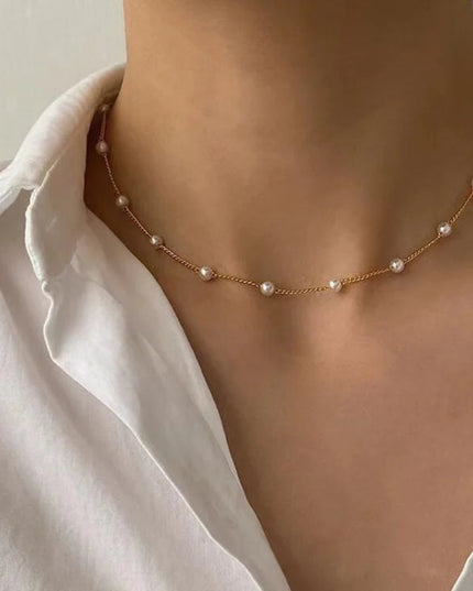 FTCY 3pcs Women's Pearl Necklace Set 14K Gold Fashion Love Heart Pendant Waterproof Hypoallergenic Collarbone Neck Chain Jewelry