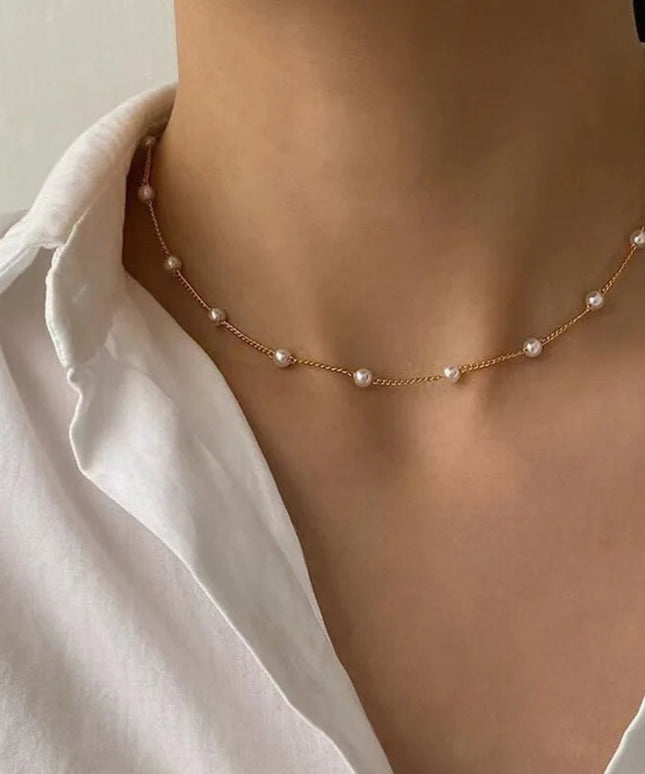 FTCY 3pcs Women's Pearl Necklace Set 14K Gold Fashion Love Heart Pendant Waterproof Hypoallergenic Collarbone Neck Chain Jewelry