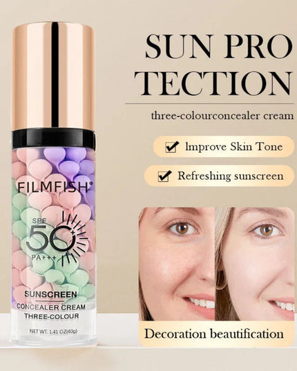 Face Makeup Primer Tri-color Cream Contour Color Isolation Waterproof Makeup Foundation Natural Makeup Base Cream 40g